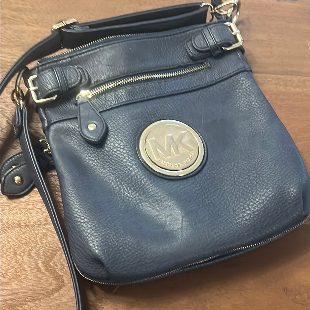Michael Kors Blue Crossbody Bag with Gold Accents